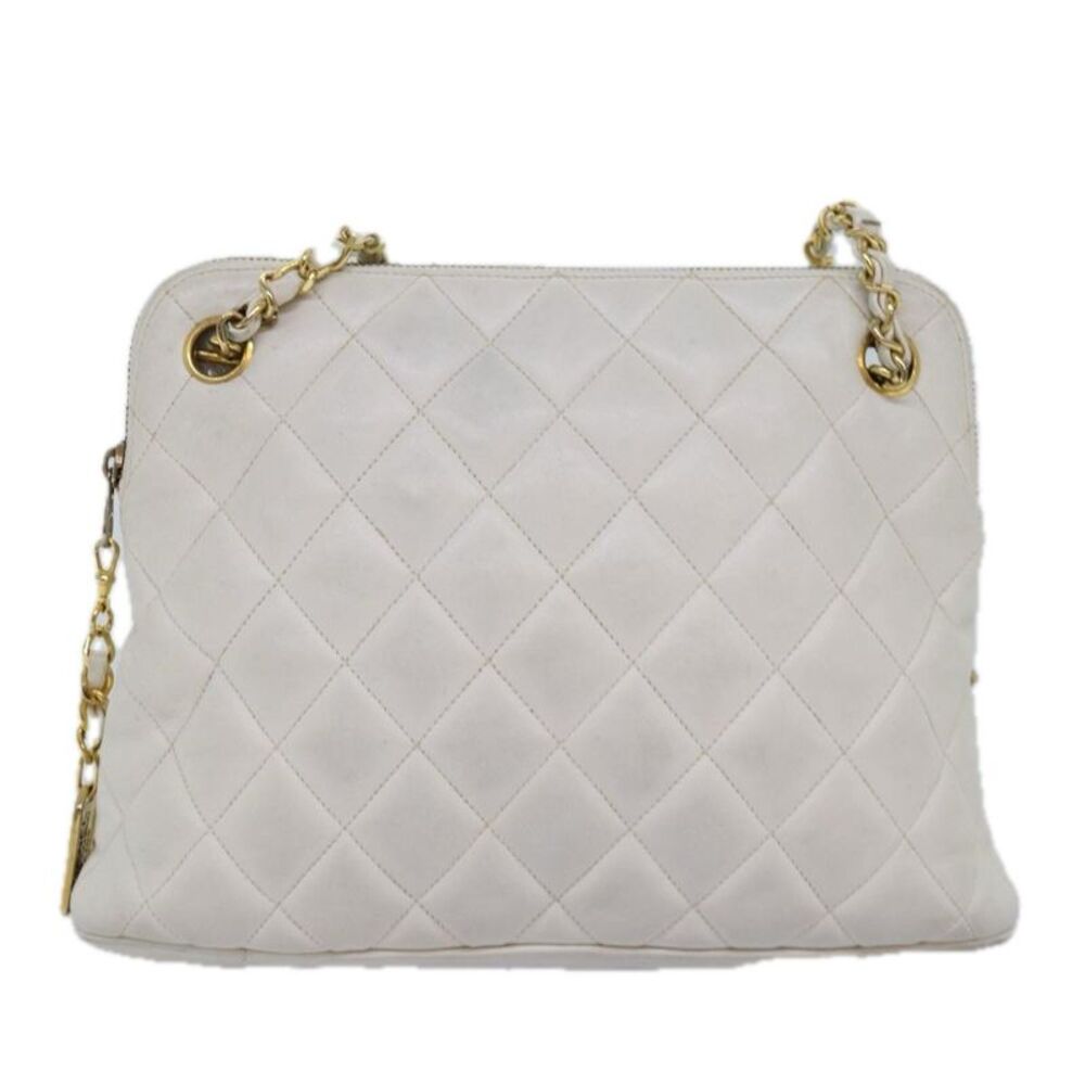 Chanel Vintage Zip Chain Quilted Caviar White Leather Shoulder Bag Bag